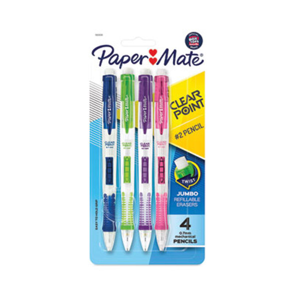 Clear Point Mechanical Pencil, 0.7 Mm, Hb (#2), Black Lead, Assorted Barrel Colors, 4/Pack