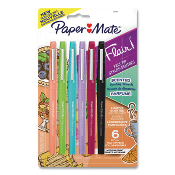 Flair Scented Felt Tip Porous Point Pen, Stick, Medium 0.7 Mm, Sunday Brunch Scents, Assorted Ink And Barrel Colors, 6/Pack