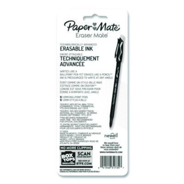 Eraser Mate Ballpoint Pen, Stick, Medium 1 Mm, Red Ink, Red Barrel, 5/Pack
