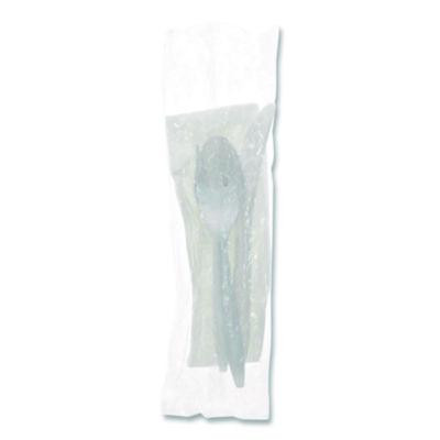 Fieldware Cutlery Kit, Individually Wrapped, Mediumweight, Fork/Knife/Napkin/Spoon, Plastic, White, 250/Carton