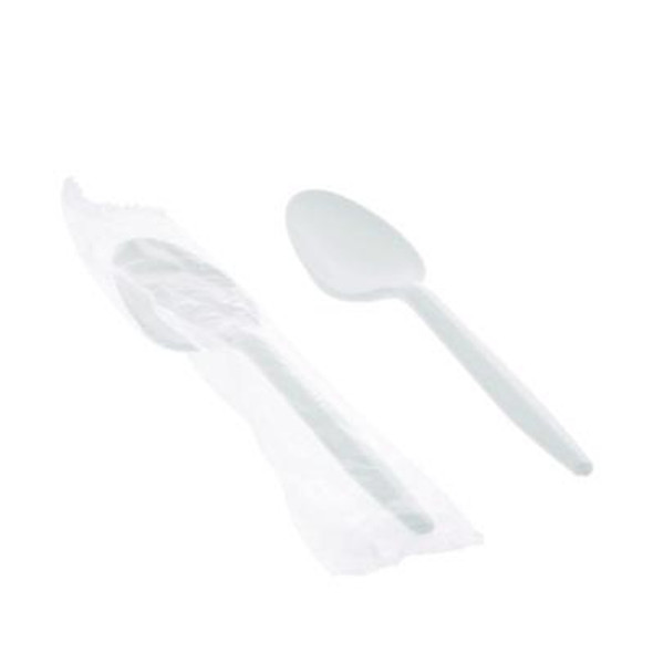 Fieldware Cutlery, Individually Wrapped, Mediumweight Spoon, Plastic, White, 1,000/Carton