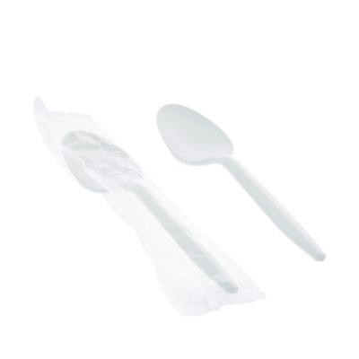 Fieldware Cutlery, Individually Wrapped, Mediumweight Spoon, Plastic, White, 1,000/Carton