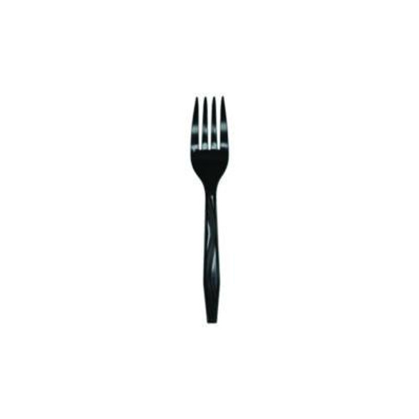 Meadoware Cutlery, Individually Wrapped, Medium Heavyweight Fork, Plastic, Black, 1,000/Carton