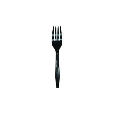 Meadoware Cutlery, Individually Wrapped, Medium Heavyweight Fork, Plastic, Black, 1,000/Carton