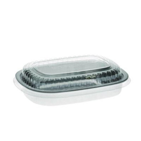 Classic Carry-Out Container With Pet Dome Lid, 22 Oz, 8.2 x 6.2 x 1.3, Silver/Clear, Aluminum, 100/Carton