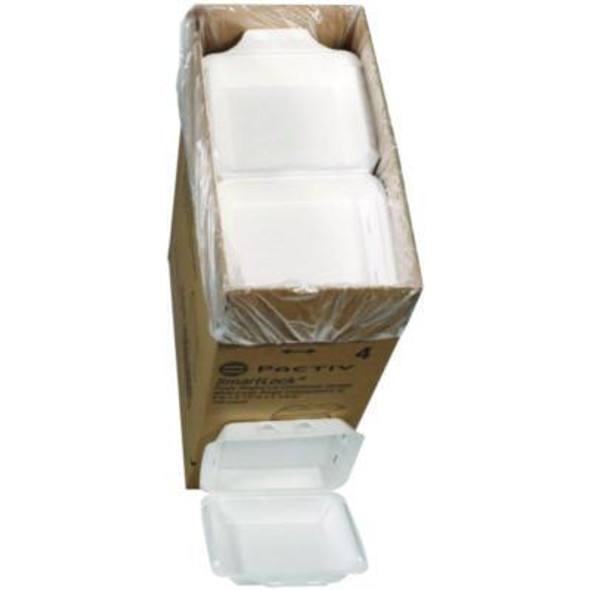 Smartlock Vented Foam Hinged Lid Container, 9 x 9.5 x 3.3, White, 150/Carton