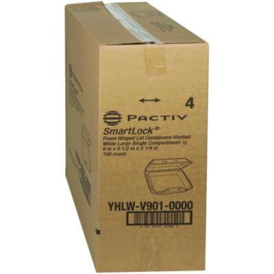 Smartlock Vented Foam Hinged Lid Container, 9 x 9.5 x 3.3, White, 150/Carton