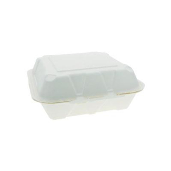 Earthchoice Pfas Free Compostable Hinged Lid Container, 9 x 9 x 3, White, Sugarcane, 150/Carton