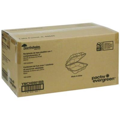 Earthchoice Pfas Free Compostable Hinged Lid Container, 9 x 9 x 3.5, White, Sugarcane, 150/Carton