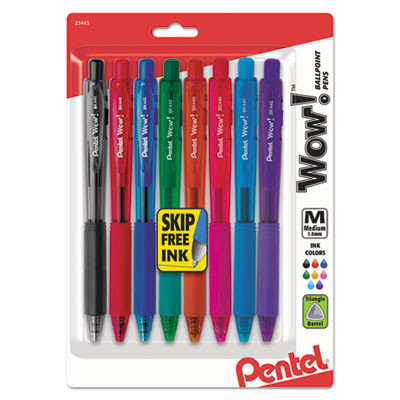 Wow! Ballpoint Pen, Retractable, Medium 1 Mm, Assorted Ink And Barrel Colors, 8/Pack
