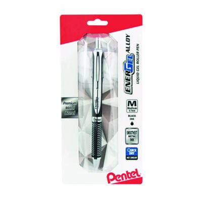 Energel Alloy Rt Gel Pen, Retractable, Medium 0.7 Mm, Black Ink, Black/Aluminum Barrel