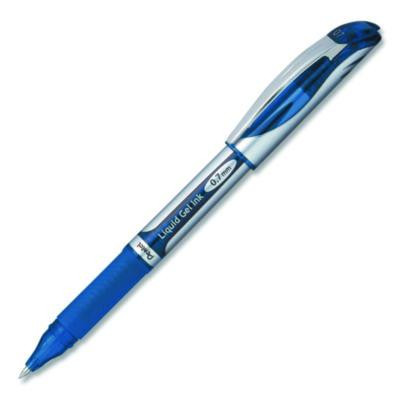 Energel Deluxe Gel Pen, Stick, Medium 0.7 Mm, Blue Ink, Silver/Blue Barrel, Dozen