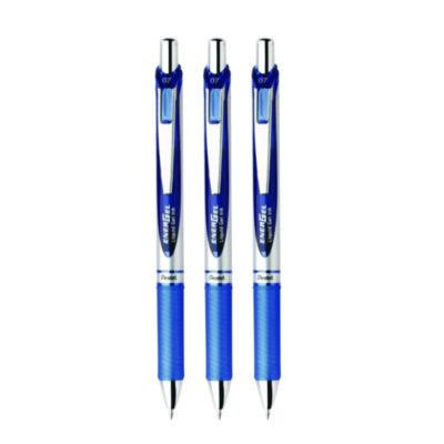 Energel Rtx Gel Pen, Retractable, Medium 0.7 Mm, Blue Ink, Blue/Silver Barrel, 3/Pack