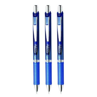 Energel Rtx Deluxe Gel Pen, Retractable, Fine 0.5 Mm, Blue Ink, Blue/Silver Barrel, 3/Pack