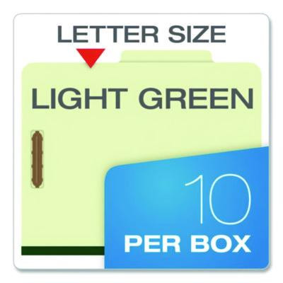 Reinforced Pressboard Classification Folders, 2/5 Tab, Expands 1.75", 1 Divider, 4 Fasteners, Letter Size, Light Green, 10/Bx