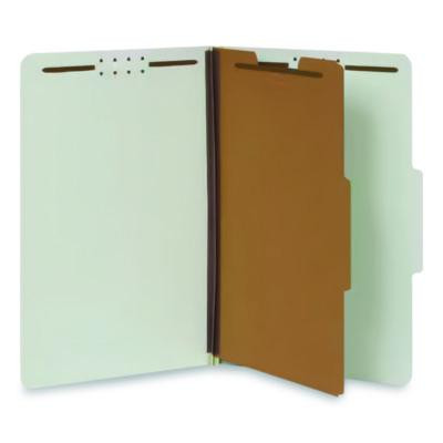 Four-Section Pressboard Classification Folders, Expands 2", 1 Divider, 4 Embedded Fasteners, Legal Size, Light Green, 10/Box