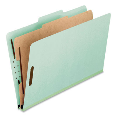 Four-Section Pressboard Classification Folders, Expands 2", 1 Divider, 4 Embedded Fasteners, Legal Size, Light Green, 10/Box