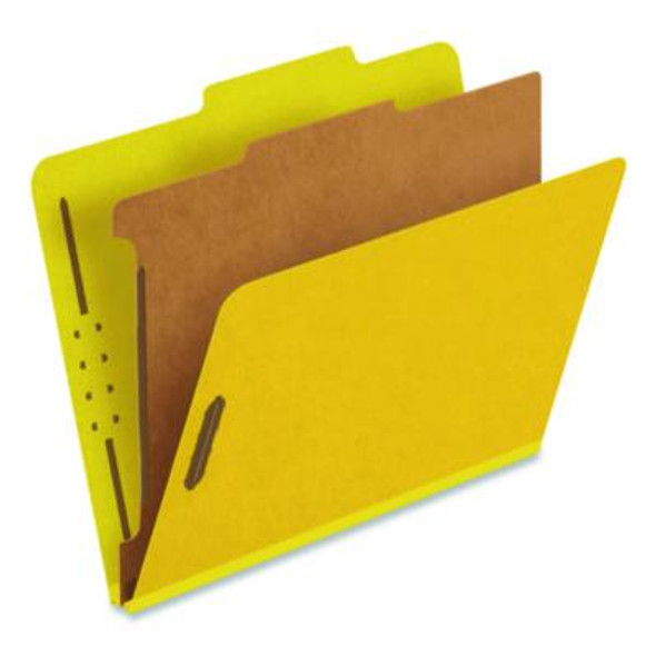 Reinforced Pressboard Classification Folders, 2/5-Cut Tab, Expands 1.75", 1 Divider, 4 Fasteners, Letter Size, Yellow, 10/Box
