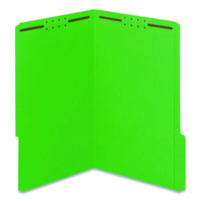 Colored Top Tab Fastener Folders, 1/3-Cut Tab: Assorted, 2 Fasteners, Legal Size, Green, 50/Box