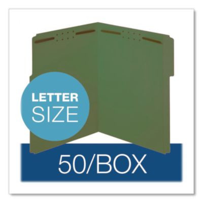 Colored Top Tab Fastener Folders, 1/3-Cut Tab: Assorted, 2 Fasteners, Legal Size, Green, 50/Box