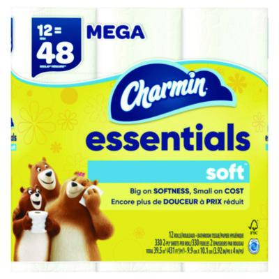 Essentials Soft Bathroom Tissue, Septic Safe, 2-Ply, White, 330 Sheets/Roll, 12 Rolls/Pack, 4 Packs/Carton