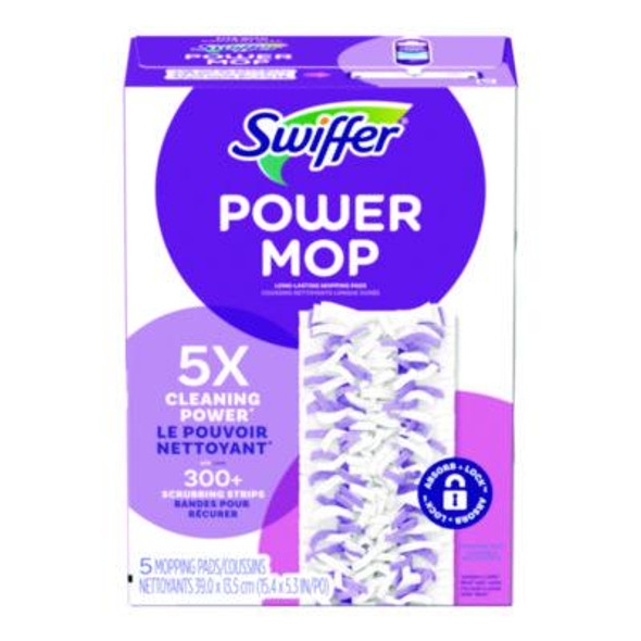 Powermop Mopping Pads, 5.3 x 15.4, White/Purple, 5 Pads/Box