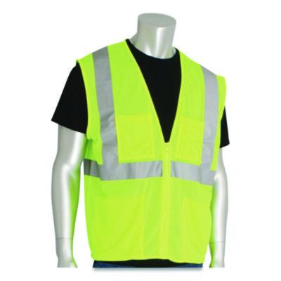 Ansi Class 2 Four Pocket Zipper Safety Vest, Polyester Mesh, 2X-Large, Hi-Viz Lime Yellow