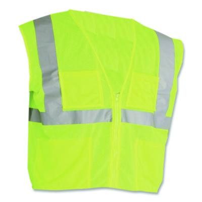 Ansi Class 2 Four Pocket Zipper Safety Vest, Polyester Mesh, 2X-Large, Hi-Viz Lime Yellow