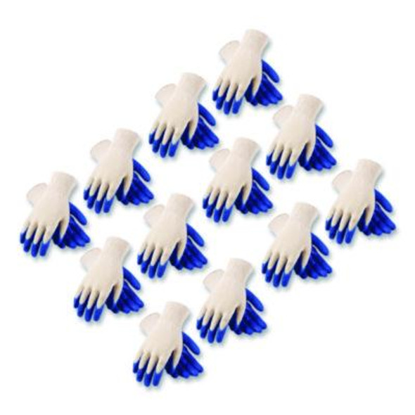 Seamless Knit Cotton/Polyester Gloves, En388: 2011, Medium, Natural/Blue, 12 Pairs