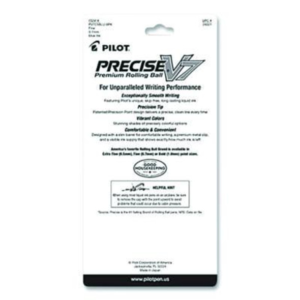 Precise V7 Rollerball Pen, Stick, Fine 0.7 Mm, Blue Ink, Blue/Clear Barrel, 5/Pack