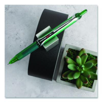 Precise V5Rt Rollerball Pen, Retractable, Extra-Fine 0.5 Mm, Green Ink, Green/Silver Barrel