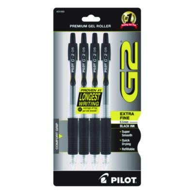 G2 Premium Gel Pen, Retractable, Extra-Fine 0.5 Mm, Black Ink, Smoke/Black Barrel, 4/Pack