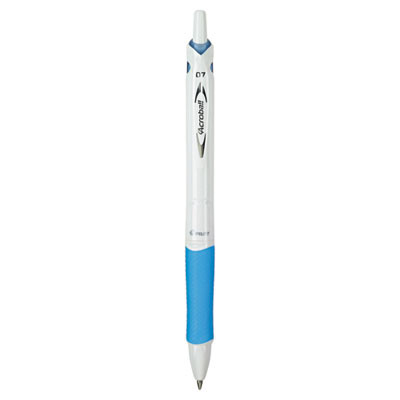 Acroball Purewhite Advanced Ink Hybrid Gel Pen, Retractable, Fine 0.7 Mm, Black Ink, White/Blue Barrel