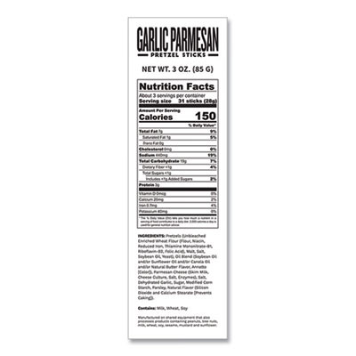 Garlic Parmesan Pretzel Sticks, 3 Oz Bag, 15/Carton