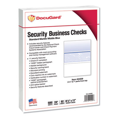 Standard Security Check, 11 Features, 8.5 X 11, Blue Marble Middle, 500/Ream