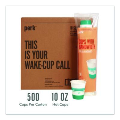 Paper Hot Cups, 10 Oz, White/Teal, 500/Carton