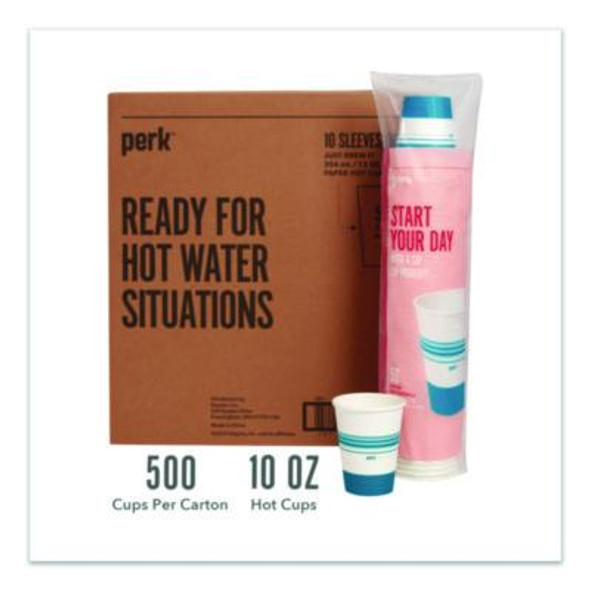 Paper Hot Cups, 12 Oz, White/Blue, 500/Carton