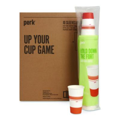 Paper Hot Cups, 16 Oz, White/Orange, 500/Carton