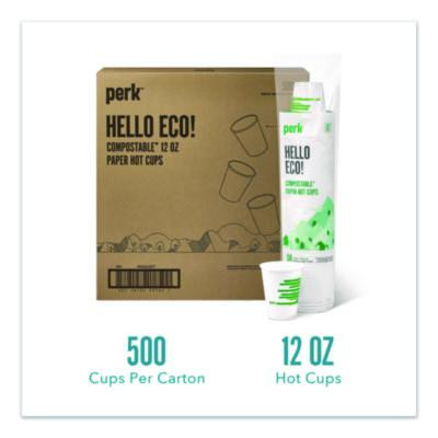Eco-Id Compostable Paper Hot Cups, 12 Oz, White/Green, 500/Carton