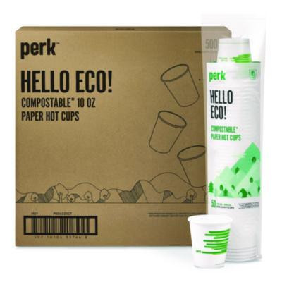 Eco-Id Compostable Paper Hot Cups, 10 Oz, White/Green, 500/Carton