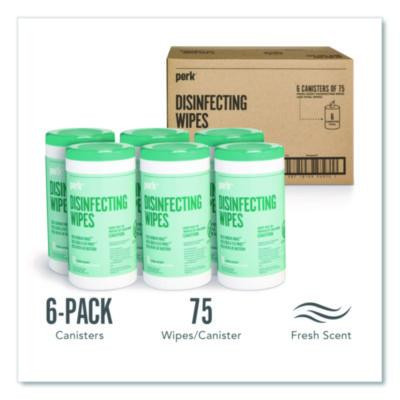 Disinfecting Wipes, 7 x 8, Fresh, White, 75 Wipes/Canister, 6/Carton