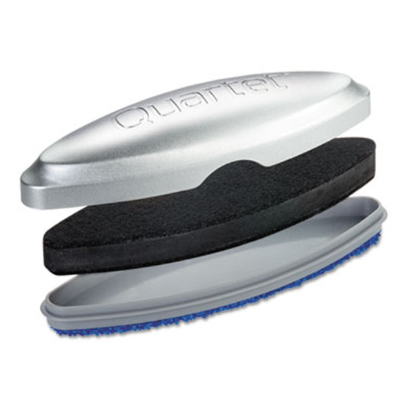 Premium Magnetic 3-In-1 Glass Board Eraser, 6.5" x 2" x 1.38", Silver