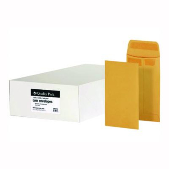 Redi-Seal Coin And Small Parts Envelope, #5, Square Flap, Redi-Seal Adhesive Closure, 3.13 x 5.25, Brown Kraft, 500/Box