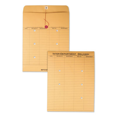 Recycled Kraft String/Button Interoffice Envelope, #97, Two-Sided Five-Column Format, 52-Entries, 10 x 13, Brown Kraft,100/Ct
