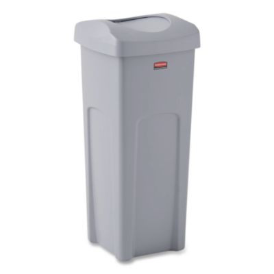 Universal Square Trash Can With Swing Lid, 23 Gal, Plastic, Gray
