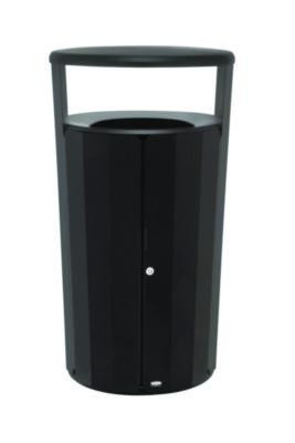 Resist Round Waste Container, 45 Gal, Metal, Textured Black/Black Gloss