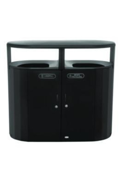 Resist Dual Stream Waste And Recycling Container, 66 Gal, Metal, Textured Black/Black Gloss