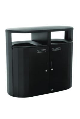 Resist Dual Stream Waste And Recycling Container, 66 Gal, Metal, Textured Black/Black Gloss