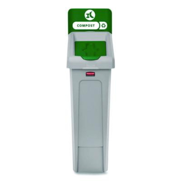 Slim Jim Recycling Station Kit, 1-Stream Compost, 23 Gal, Plastic, Green/Gray