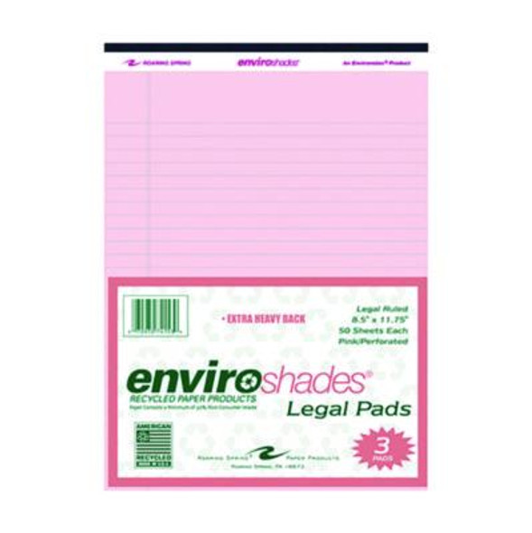 Enviroshades Legal Notepads, Wide/Legal Rule, (50) Pink 8.5 x 11 Sheets, 3/Pack